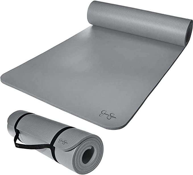 Jessica Simpson Extra Thick Fitness Yoga Mat with Carrying Strap, Gray - Gray