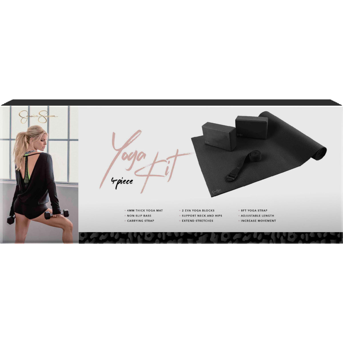 Yoga Basics Starter Kit - Complete Health & Fitness Set for Beginners - Non  Slip Black Mat, 4