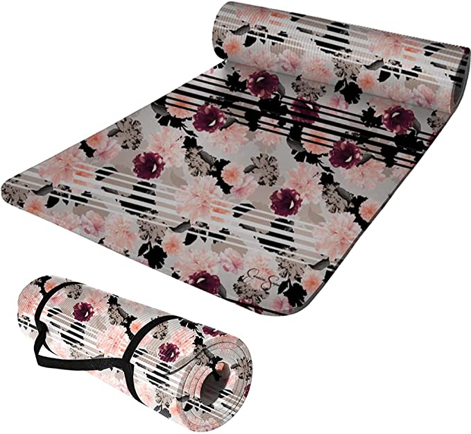 Jessica Simpson Extra Thick Fitness Yoga Mat with Carrying Strap, Floral - Floral