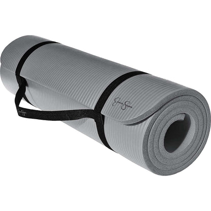 Jessica Simpson Extra Thick Fitness Yoga Mat with Carrying Strap, Gray - Gray