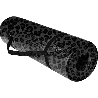 Jessica Simpson Extra Thick Fitness Yoga Mat with Carrying Strap, Leopard - Leopard