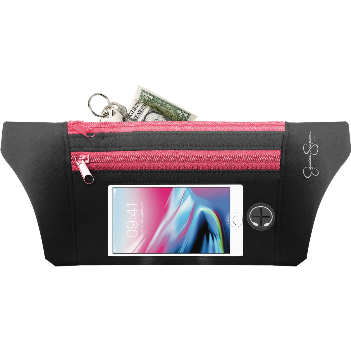 Jessica Simpson Dual Pocket Running Waist Pack, Geranium - Geranium