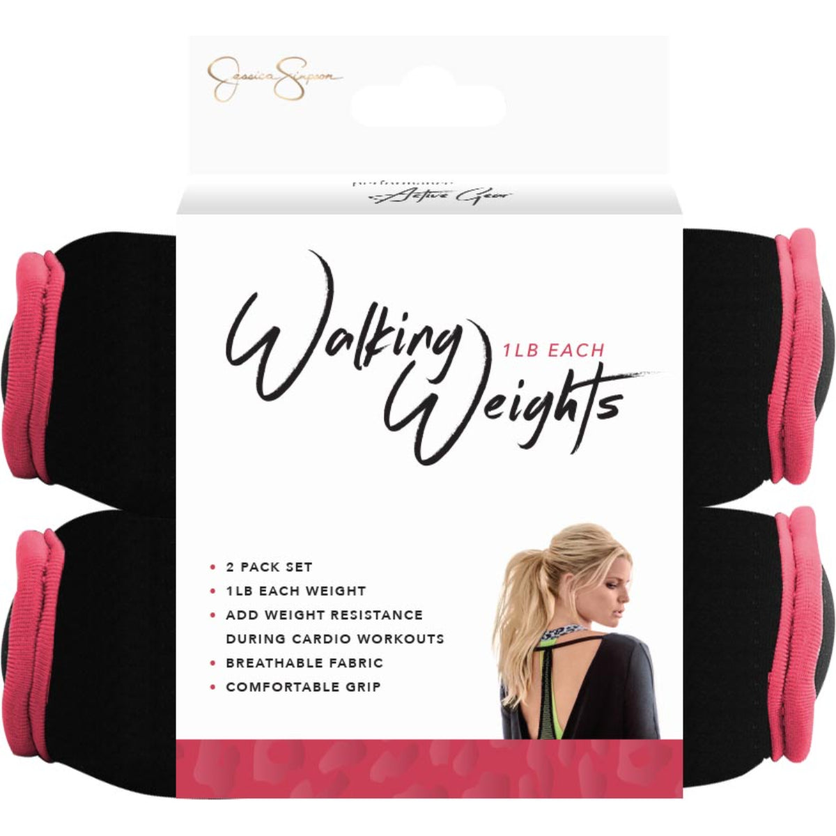 Jessica Simpson 2 lb. Walking Hand Weight Sets with Hand Strap - Geranium