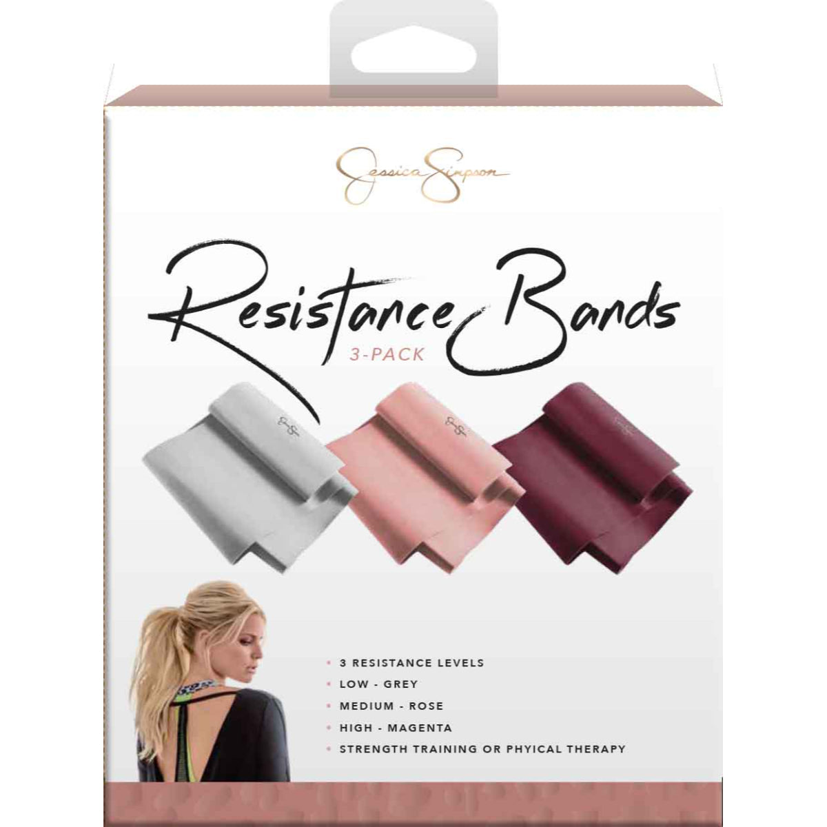 Jessica Simpson 3 Flat Resistance Bands, Rose - Rose