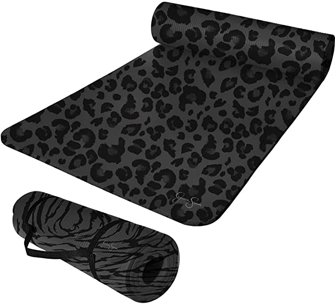 Jessica Simpson Extra Thick Fitness Yoga Mat with Carrying Strap, Leopard - Leopard