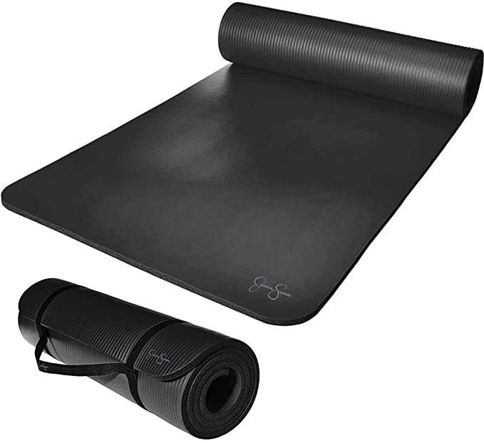 Jessica Simpson Extra Thick Fitness Yoga Mat with Carrying Strap, Black - Black