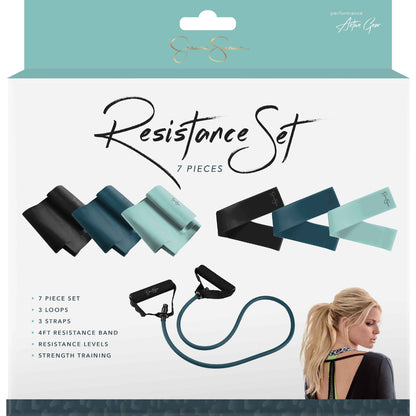 Jessica Simpson 7 Piece Resistance Band Kit, Blue - Blue