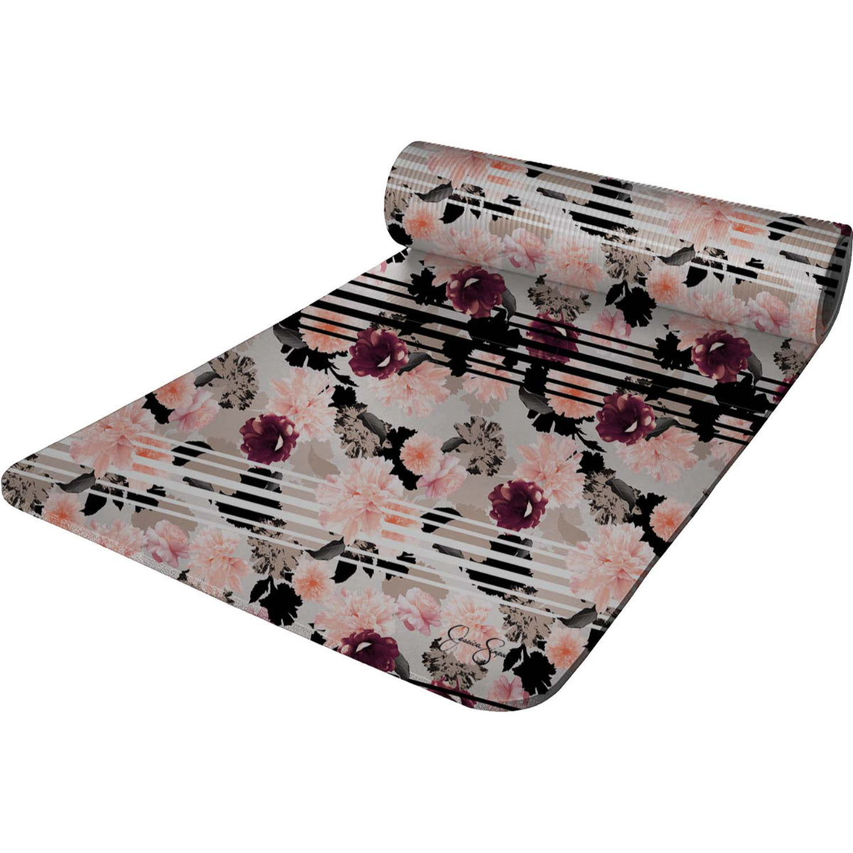 Jessica Simpson Extra Thick Fitness Yoga Mat with Carrying Strap, Floral - Floral