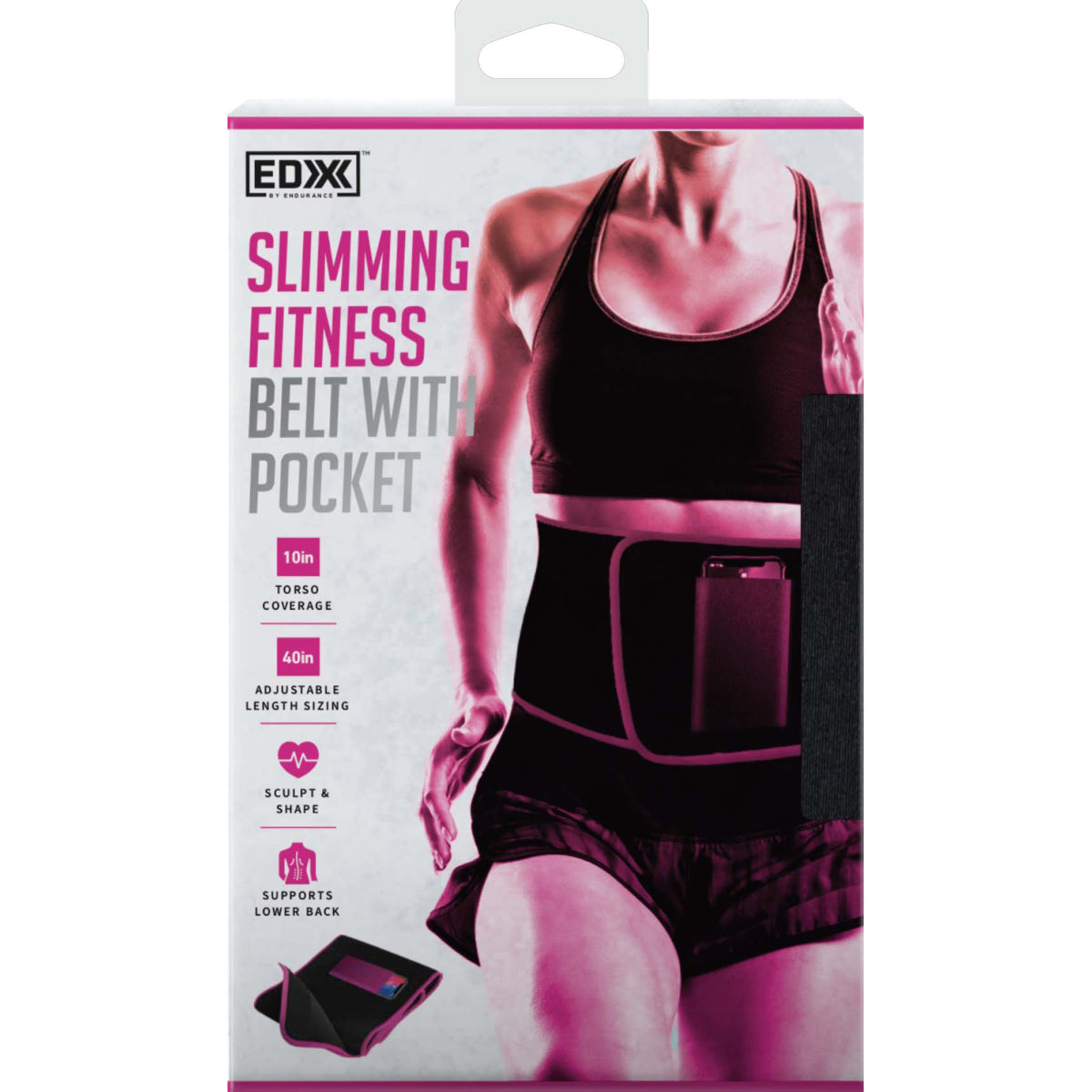 EDX 10" Slimming Fitness Belt With Pocket, Pink - Pink