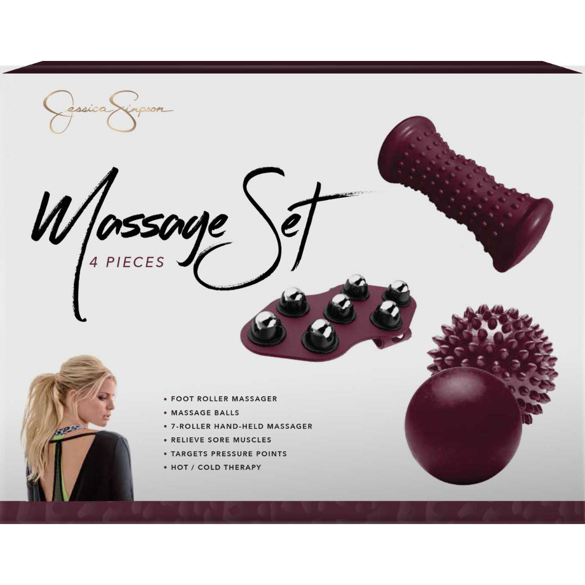 Jessica Simpson 4-Piece Massage Recovery Set, Magenta - Magenta