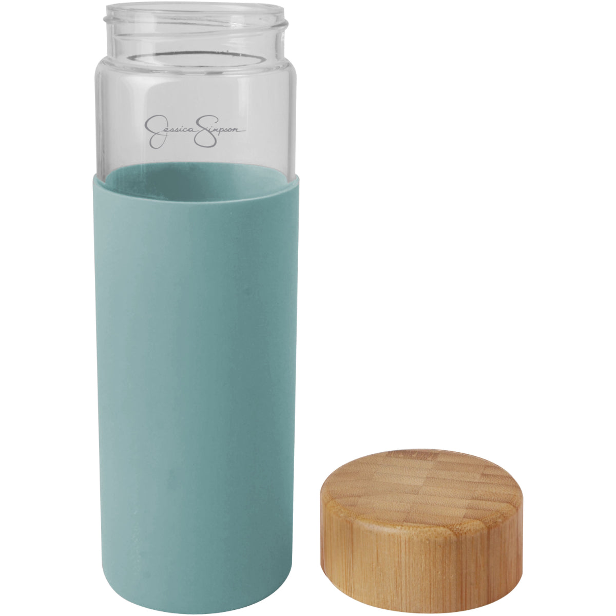 Jessica Simpson 16oz Glass Water Bottle with Bamboo Lid and Non Slip Grip, Porcelain - Porcelain