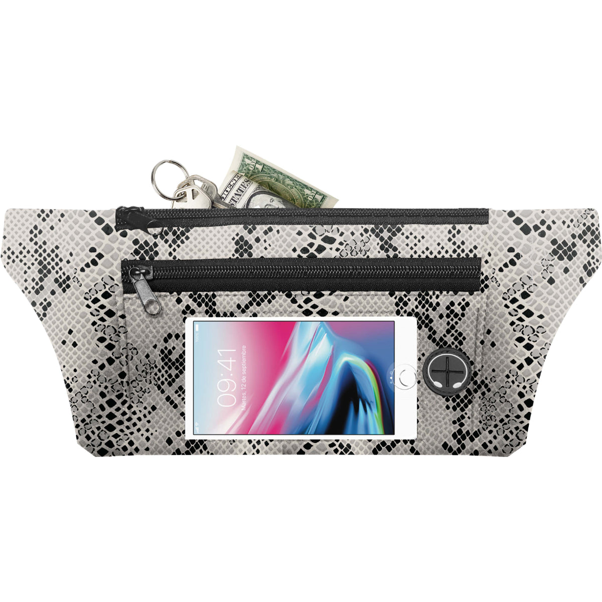 Jessica Simpson Dual Pocket Running Waist Pack, Snake Print - Snake Print