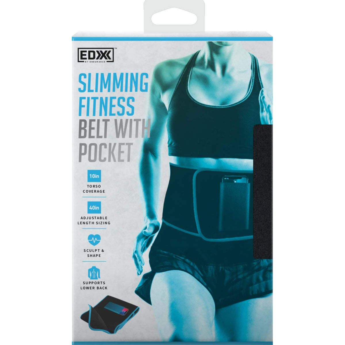 EDX 10" Slimming Fitness Belt With Pocket, Light Blue - Light Blue