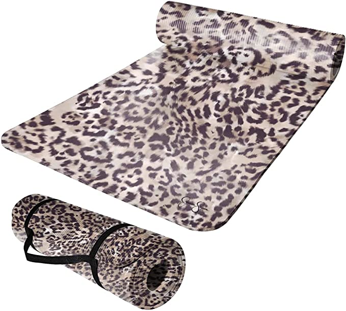 Jessica Simpson Extra Thick Fitness Yoga Mat with Carrying Strap, Cheetah - Cheetah