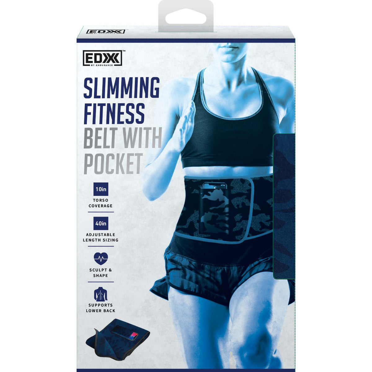 EDX 10" Slimming Fitness Belt With Pocket, Navy - Navy