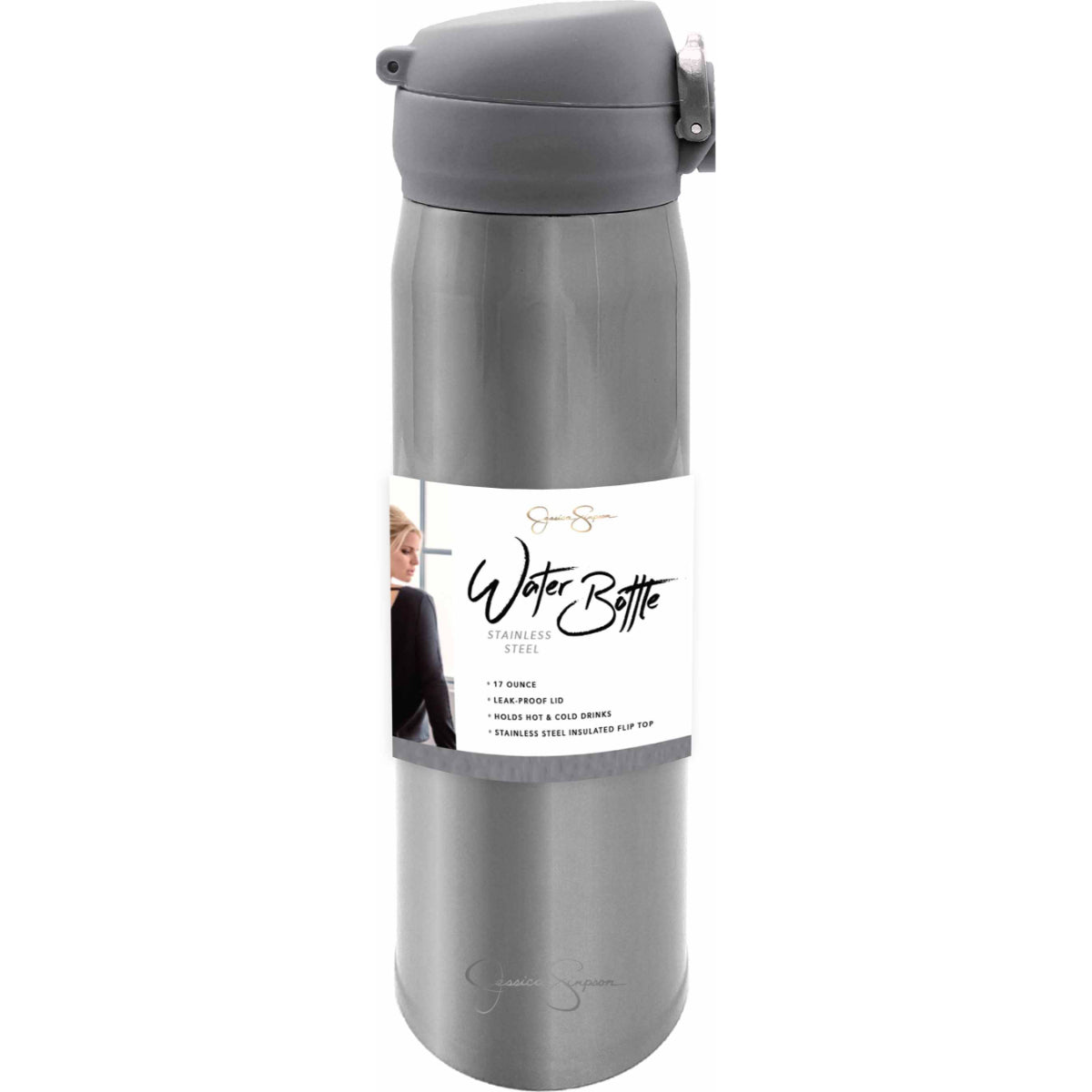 Jessica Simpson 10 ounce Stainless Steel Water bottle, Gray - Gray