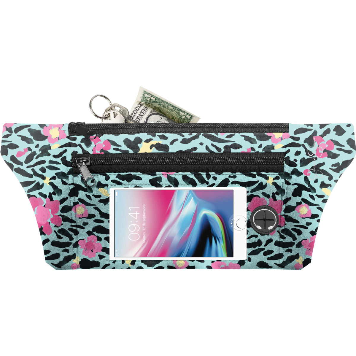 Jessica Simpson Dual Pocket Running Waist Pack, Animal Print - Animal Print