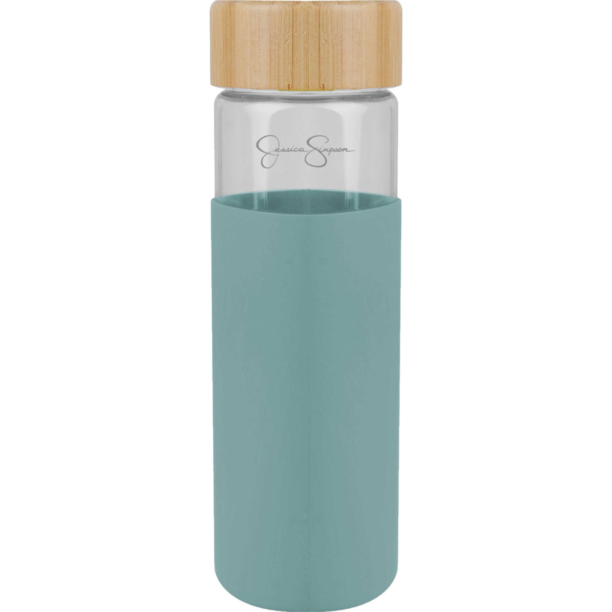 Jessica Simpson 16oz Glass Water Bottle with Bamboo Lid and Non Slip Grip, Porcelain - Porcelain